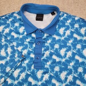 Dunning Golf Polo Shirt Mens M‎ Blue Floral Print Short Sleeve Performance Logo